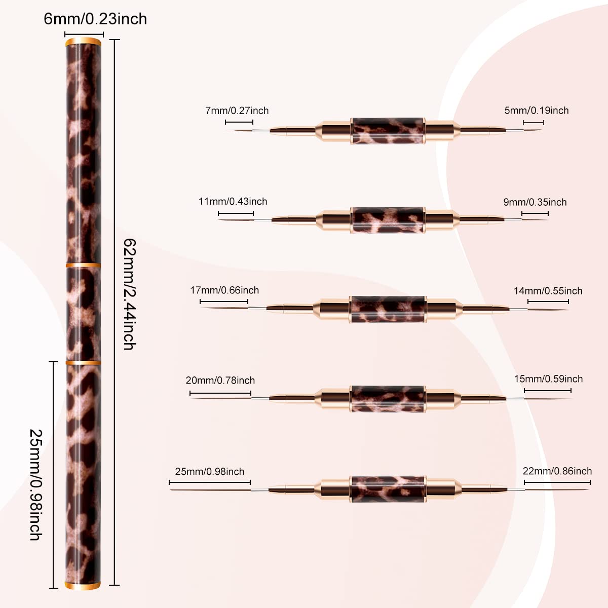 Leopard Nail Art Brush 5pc