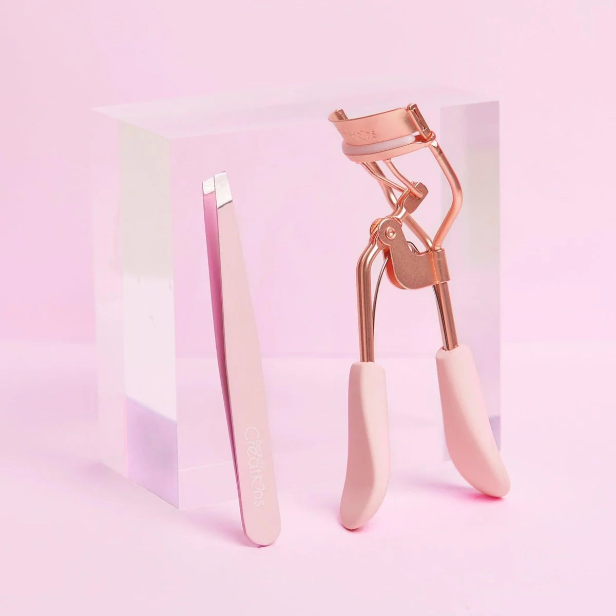 Beauty Creations Light Pink Eyelash Curler & Tweezer Set