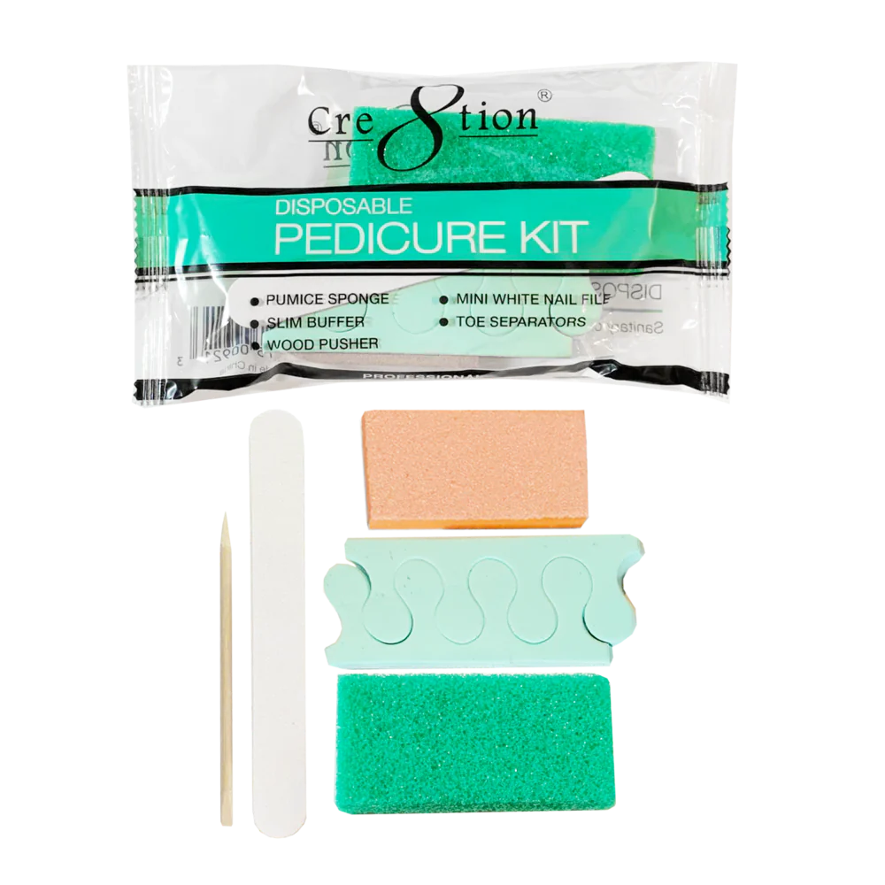 Cre8tion Disposable Pedicure Kit B: 1 Pumice Sponge, 1 Mini White Nail File, 1 Slim Buffer, 1 Wood Pusher And 1 Pair Of Toe Separators